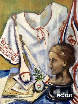 Photo of oil painting with bust of Marie Provazníková