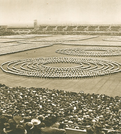 Women performing mass calisthenics